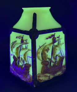 Lot 207 - c1915 Uranium Milk Glass Light shade - Featuring raised galleons to ea Lot 207 - c1915 Uranium Milk Glass Light shade - Featuring raised galleons to ea