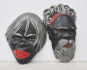 Lot 208 - Pair of Vintage Alve Stone Australian Pottery Aboriginal Wall Masks -