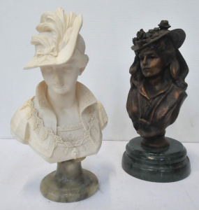 Lot 212 - 2 x Classical Bust Figures inc Bronze - Lady with Hat & Flowers 1 Lot 212 - 2 x Classical Bust Figures inc Bronze - Lady with Hat & Flowers 1