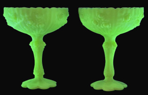 Lot 234 - Pair vintage Fenton Satin Uranium glass comports - exterior raised ros