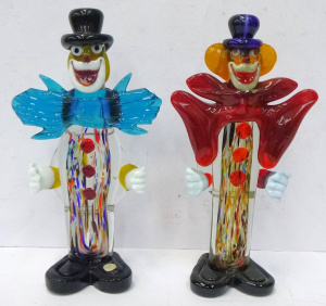 Lot 236 - 2 x Large Murano Glass Jovial clowns with oversized bow ties - one wit