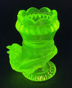 Vintage Boyd Uranium Glass Turkey toothpick holder - Boyd logo to base 7cm H