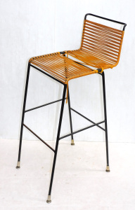 Lot 4 - Clement Meadmore Mid Century Corded Bar Stool - Black Metal Frame with m Lot 4 - Clement Meadmore Mid Century Corded Bar Stool - Black Metal Frame with m