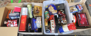 Lot 11 - Large Lot of Assorted Tins incl Chocolate Tins, Biscuit Tins, Lollies T Lot 11 - Large Lot of Assorted Tins incl Chocolate Tins, Biscuit Tins, Lollies T