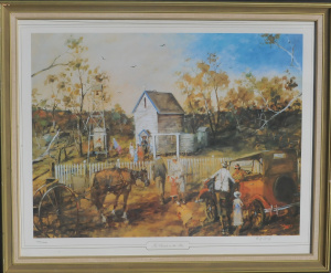 Lot 55 - Large framed Signed Hugh Sawrey print - The Church on the Rise - Signed