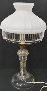 Lot 57 - Vintage Crystal Lamp - Crystal base with round facets Milk glass & Lot 57 - Vintage Crystal Lamp - Crystal base with round facets Milk glass &