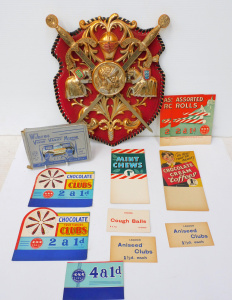 Lot 62 - Group lot inc Assorted Vintage Confectionary Packaging & Wall Hangi