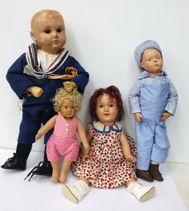 Lot 71 - 4 x Vintage Composition Dolls inc 3 with jointed composition bodies, wi