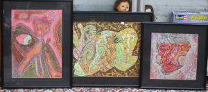 Lot 76 - Artist Unknown (Niko) 3 x Framed Mixed media Dot Paintings - Heart, Fig