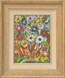 Lot 85 - Evan Mackley (1940 - 2019) Gilt Framed Oil painting on Canvas - Daisys