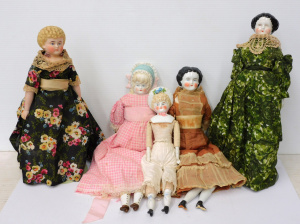 Lot 90 - 5 x Victorian Dolls inc 2 x Bisque headed & Shoulders with china lo