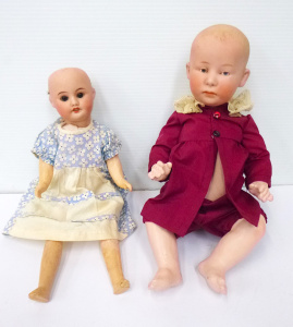 Lot 101 - 2 x Vintage Bisque Socket Headed Dolls with composition bodies, inc,