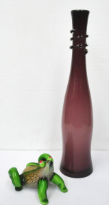 Lot 113 - 2 x pieces Art Glass - large vintage Cased Purple Glass Vase w clear s
