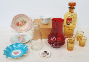 Lot 126 - Lot of Mixed Vintage Ceramics & Glassware incl Amber Glass Liquor Lot 126 - Lot of Mixed Vintage Ceramics & Glassware incl Amber Glass Liquor