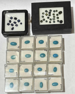 Lot 144 - Qty jewellers gemstones - Teal sapphires (12 60ct) Blue Sapphires (7 4