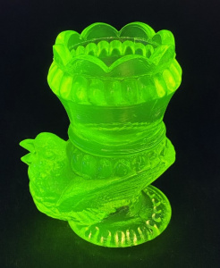 Lot 162 - Vintage Boyd Uranium Glass Turkey toothpick holder - Boyd logo to base
