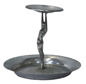 Lot 194 - Art Deco Chrome Diana Centre Piece Bowl - 2 tier - 33cm H - Wear to Ch Lot 194 - Art Deco Chrome Diana Centre Piece Bowl - 2 tier - 33cm H - Wear to Ch