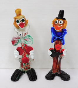Lot 198 - 2 x Vintage Tall Murano Art Glass Clowns - One with candy stripe body