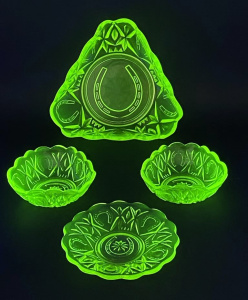 Lot 205 - 4 pces Vintage Australian Crown Crystal Citrine Uranium Glass - Horse