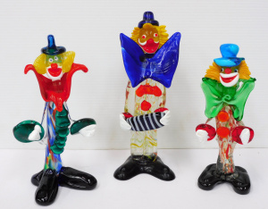 Lot 208 - 3 x Vintage Murano Art Glass Clowns - Clear bodies with coloured splat Lot 208 - 3 x Vintage Murano Art Glass Clowns - Clear bodies with coloured splat