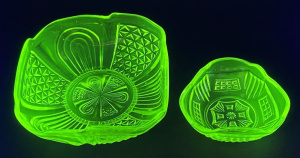 Lot 209 - 2 pce Vintage Australian Crown Crystal Citrine Uranium glass bowls - L