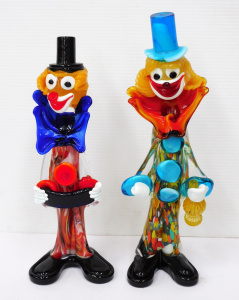 Lot 214 - 2 x Vintage Murano Tall Art Glass Clowns Both holding instruments with Lot 214 - 2 x Vintage Murano Tall Art Glass Clowns Both holding instruments with