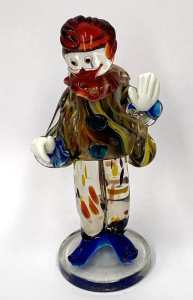 Lot 220 - Vintage Murano Art Glass Clown - Clear face with red hair - mounted to Lot 220 - Vintage Murano Art Glass Clown - Clear face with red hair - mounted to