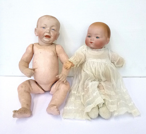 2 x Early 1900s Bisque Socket Headed Baby Character Dolls inc, Kammer & Rein