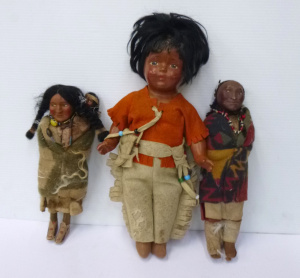 3 x Vintage Dolls inc 2 x 1920s -30s Native American Skookum Dolls with felt wr