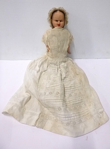 19th C Two Faced Doll - wax over composition head with shoulders, composition lo