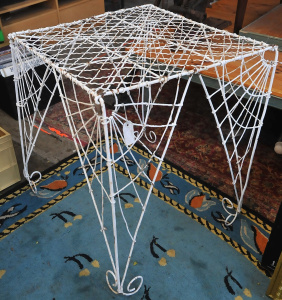 Lot 1 - Vintage Victorian White Wire Metal Outdoor Table w Intricate Design