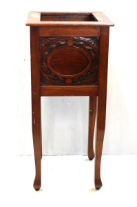 Lot 2 - Vintage Oak Pedestal planter box with carved decoration to two sides 71c