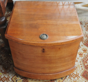 Lot 3 - Vintage c1900 Cedar Veneer Commode - bow front, brass handles & Ring