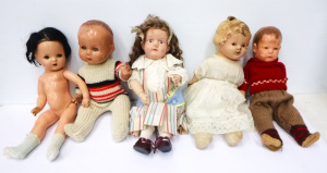 Lot 23 - 5 x Early 1900s to 1950s Composition Dolls - assorted, sizes & type