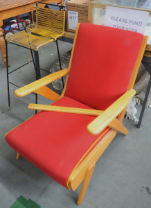 Lot 28 - 2 pces Australian Mid Century inc Timber & Red Upholstered Armchair