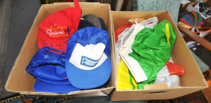 Lot 41 - 2 x Boxes of Hats & Flags incl Signed Roulettes Cap, Assorted Flags