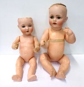 Lot 54 - 2 x Early 1900s Large German Bisque Socket Head Character Baby Dolls in