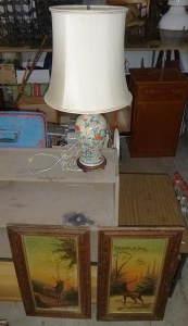 Lot 66 - 3 Pieces - Vintage Japanese Ceramic Lamp + Pair c1920s Decorative Oil P
