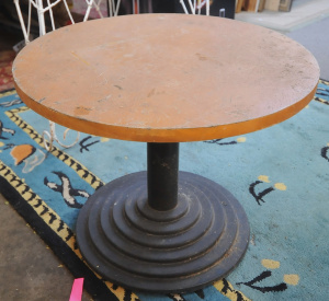 Lot 67 - Vintage Round Coffee Table w Heavy Industrial Cast Metal Base - Atama F