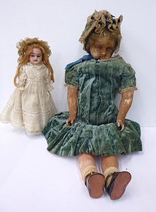 Lot 98 - 2 x Victorian Wax Dolls inc, large poured wax with padded torso, fixed