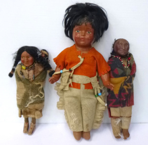 Lot 102 - 3 x Vintage Dolls inc 2 x 1920s -30s Native American Skookum Dolls wi