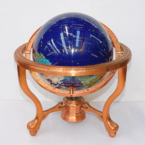 Lot 103 - Semi Precious Gemstone inlaid World Globe mounted on Copper tri footed