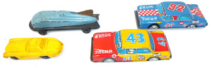 Lot 113 - 4 x vintage Tin & Plastic Toy Cars - Streamlined 1930s Land Speed
