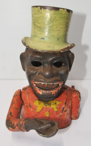 Lot 115 - Vintage original c1900 Cast Iron Novelty Articulated Money Bank - af,