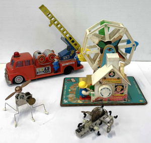 Lot 121 - Gr Toys - tin & plastic Fire Engine, Fisher Price music Box Ferris