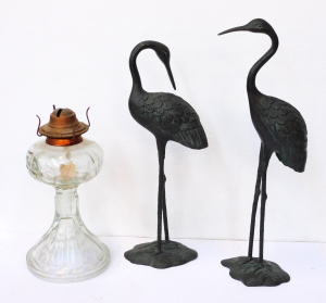 Lot 125 - 3 pces inc pair Cast Metal Storks with differing poses Tallest 42cm H&