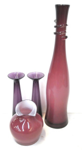 Lot 131 - Group lot - c1960 70s Amethyst Art Glass - large Cased Vase w clear s