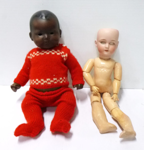 Lot 143 - 2 x Early 1900s Bisque Socket Headed dolls with Composition bodies inc