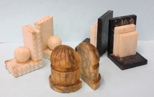 Lot 150 - 3 pairs Carved Alabaster & Stone bookends (chip to base on one)