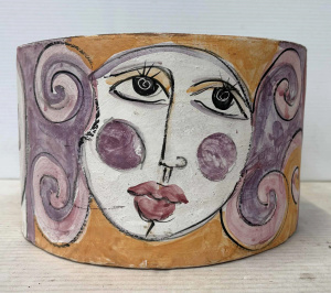 Lot 153 - Mandy Toniolo hand painted terracotta planter - 25cms D 16cms H